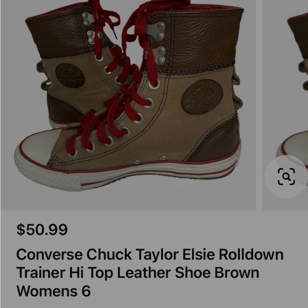 Chuck Taylor Elsie roll down trainer hi top leather shoe brown woman’s